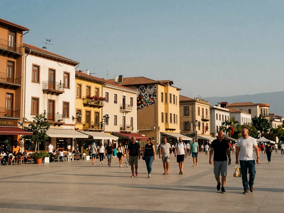 Colorful buildings and vibrant street life in Tirana, Albania - popular meeting spot for Albanian singles