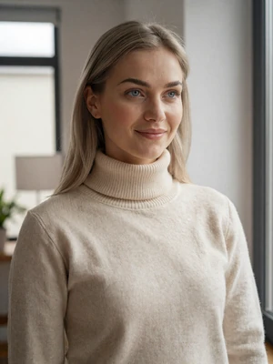 Maja, 31-year-old Slovenian woman from Ljubljana with ash-blonde hair and cream turtleneck seeking meaningful relationship