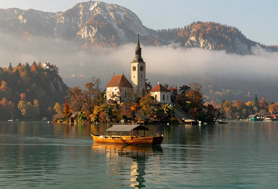 Romantic view of Lake Bled in Slovenia, a popular destination for couples exploring the Balkans