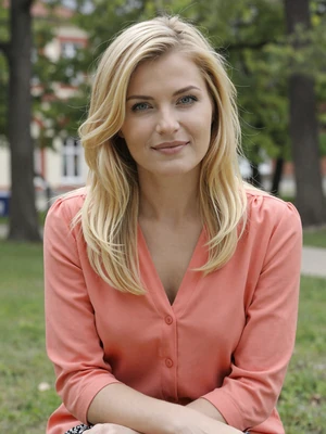 Jelena, 30-year-old verified Serbian woman from Novi Sad with blonde hair in a city park