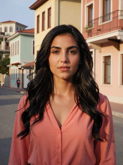 Anisa, 29-year-old Albanian woman from Tirana on a sunlit street - Albanian women dating profile