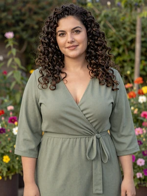 Vesna, 33-year-old Macedonian woman from Skopje with curly dark hair in blooming garden