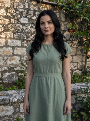 Jelena, 27-year-old Montenegrin woman from Cetinje with dark wavy hair and green eyes in historic garden setting