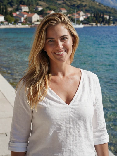 Ivana, 31-year-old Croatian woman from Split with blonde hair on Dalmatian coast promenade
