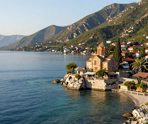 Scenic view of Lake Ohrid in the Balkans - a region known for family-oriented women and rich cultural heritage