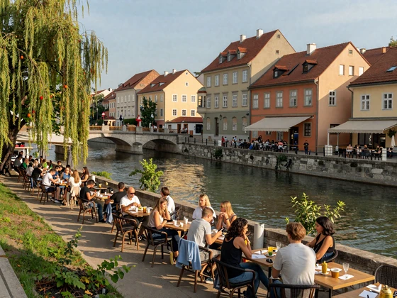 Ljubljana riverside cafés along the Ljubljanica - popular meeting spot for Slovenian singles and dating culture